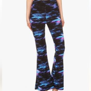 Purple blue black boho bohemian bell bottom flare pant galaxy space cosmic doll